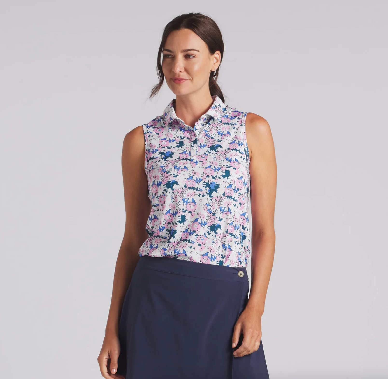 MATTR Micro Floral Print Sleeveless Golf Polo main image 1