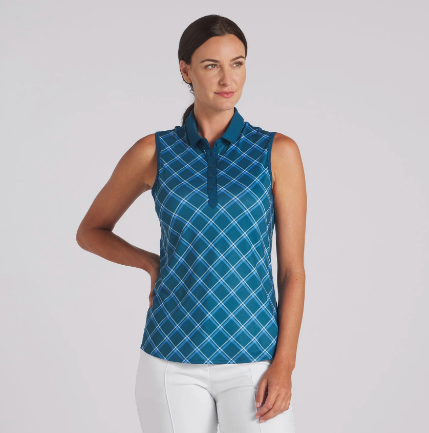 Puma Women's CLOUDSPUN Plaid Sleeveless Golf Polo